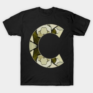 Letter C Monogram Initial Olive Green Pearl White Aesthetic Abstract Pattern Painting On Canvas T-Shirt